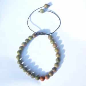 Bracelet Unakite épidote réglable perles 6 mm