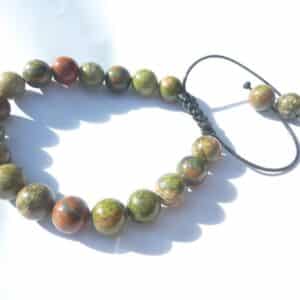 Bracelet Unakite épidote réglable perles 8 mm