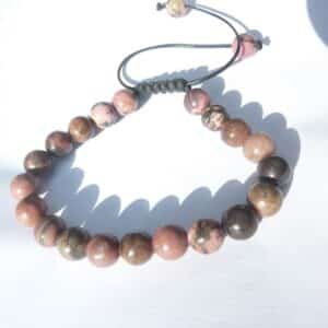 Bracelet Rhodonite ajustable perles rondes 8 mm