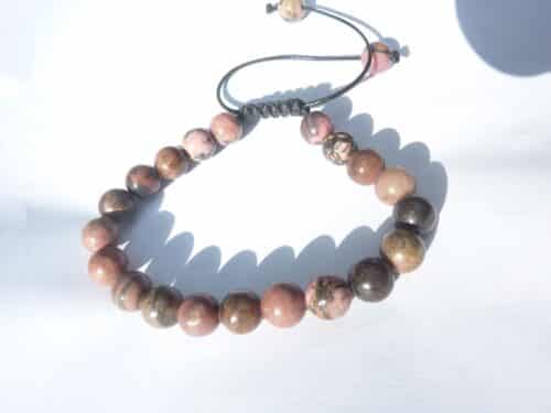 Bracelet Rhodonite ajustable perles rondes 8 mm
