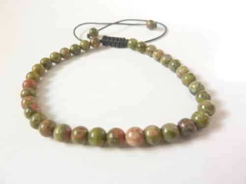 Bracelet Unakite épidote réglable perles 4 mm