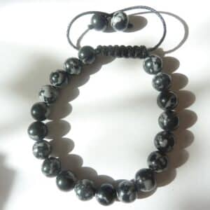 Bracelet réglable Obsidienne neige-Perles rondes de 8 mm