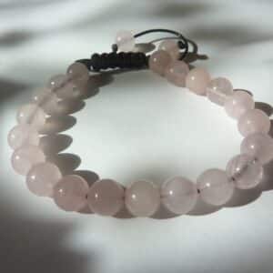 Bracelet réglable Quartz rose – perles rondes 8 mm
