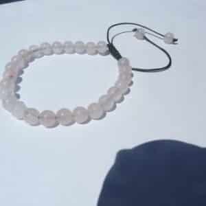 Bracelet réglable Quartz rose – perles rondes 6 mm