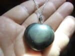 Pendentif coeur Obsidienne oeil céleste argent 925 ref 1107 + chaine acier inoxydable 45 cm