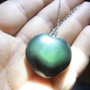 Pendentif coeur Obsidienne oeil céleste argent 925 GG 33B 1107 + chaine acier inoxydable 45 cm