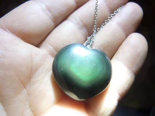 Pendentif coeur Obsidienne oeil céleste argent 925 GG 33B 1107 + chaine acier inoxydable 45 cm