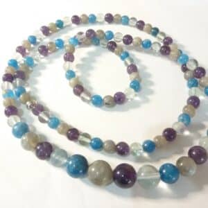 Collier ou bracelet de Protection & Intuition : Améthyste, Apatite, Labradorite & Fluorite – Équilibre énergétique