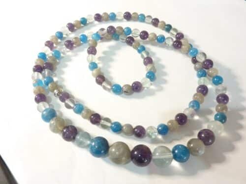 Collier ou bracelet de Protection & Intuition : Améthyste, Apatite, Labradorite & Fluorite – Équilibre énergétique