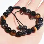 Bracelet réglable Oeil de tigre-obsidienne-hématite-perles 8 mm