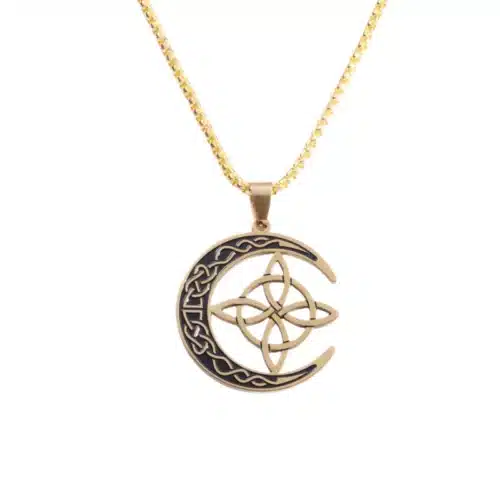 Pendentif noeud de sorcière (Wiccan) lune ref Or 04