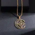 Pendentif noeud de sorcière (Wiccan) lune ref Or 04