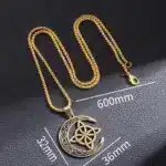 Pendentif noeud de sorcière (Wiccan) lune ref Or 04