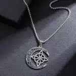 Pendentif noeud de sorcière (Wiccan) lune ref argent 04