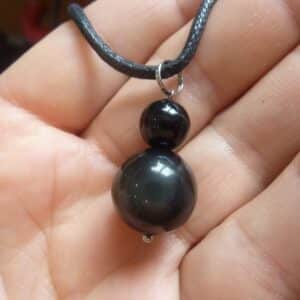 Pendentif Spinelle noir-Obsidienne oeil céleste méga protection + collier cordon