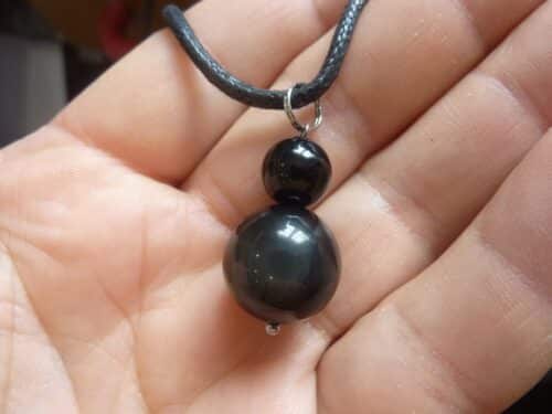 Pendentif Spinelle noir-Obsidienne oeil céleste méga protection + collier cordon