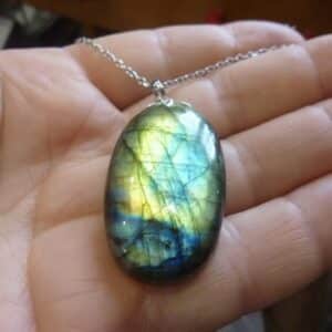 Collier pendentif Labradorite GG 1908 + chaine acier inoxydable 50 cm
