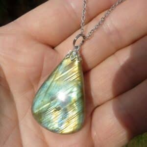 Collier pendentif Labradorite GG 1308 + chaine acier inoxydable 50 cm