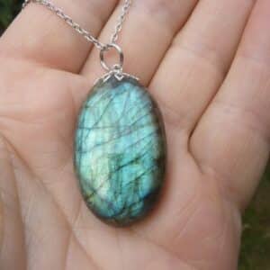 Collier pendentif Labradorite GG 1208 + chaine acier inoxydable 50 cm