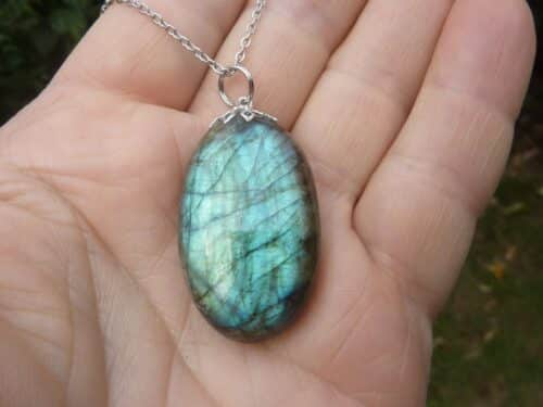 Collier pendentif Labradorite GG 1208 + chaine acier inoxydable 50 cm