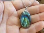 Collier pendentif Labradorite GG 2008 + chaine acier inoxydable 50 cm