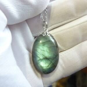 Collier pendentif Labradorite GG 2108 + chaine acier inoxydable 50 cm