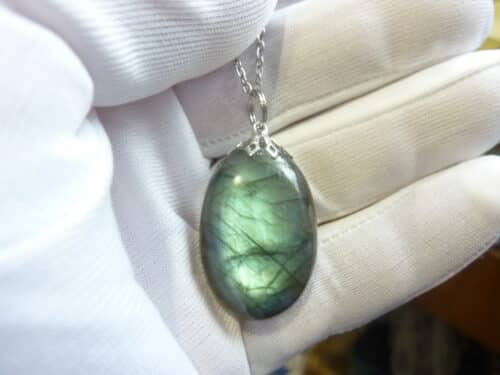 Collier pendentif Labradorite GG 2108 + chaine acier inoxydable 50 cm