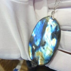 Collier pendentif Labradorite GG 3508 + chaine acier inoxydable 50 cm
