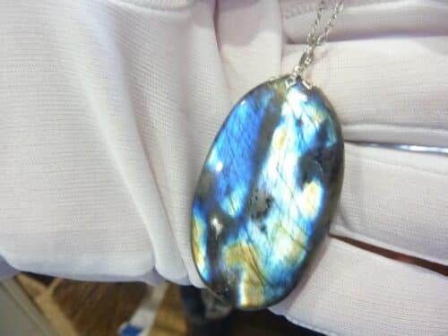 Collier pendentif Labradorite GG 3508 + chaine acier inoxydable 50 cm