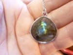 Collier pendentif Labradorite + chaine acier inoxydable 49 cm ref argent