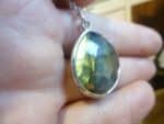 Collier pendentif Labradorite + chaine acier inoxydable 49 cm ref argent