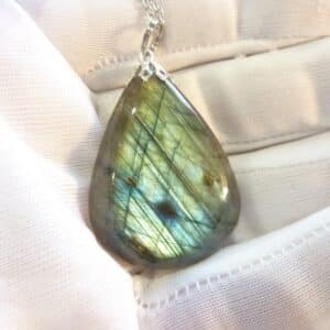Collier pendentif Labradorite GG 2608 + chaine acier inoxydable 50 cm