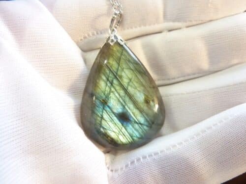 Collier pendentif Labradorite GG 2608 + chaine acier inoxydable 50 cm