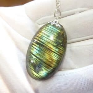 Collier pendentif Labradorite GG 3608 + chaine acier inoxydable 50 cm