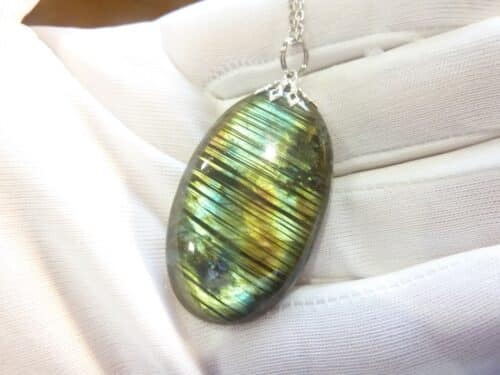 Collier pendentif Labradorite GG 3608 + chaine acier inoxydable 50 cm