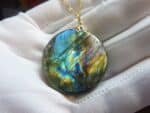 Collier pendentif Labradorite GG 2708 + chaine acier inoxydable doré 50 cm