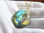 Collier pendentif Labradorite GG 2708 + chaine acier inoxydable doré 50 cm