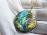 Collier pendentif Labradorite GG 2708 + chaine acier inoxydable doré 50 cm