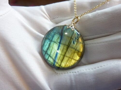 Collier pendentif Labradorite GG 6708 + chaine acier inoxydable doré 50 cm