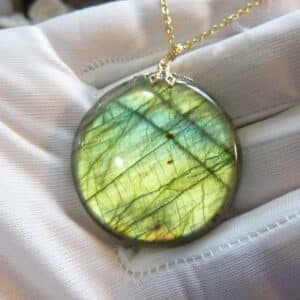 Collier pendentif Labradorite GG 7708 + chaine acier inoxydable doré 50 cm
