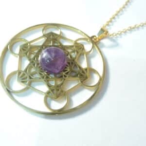 Pendentif cube de Métatron-Améthyste ref Or