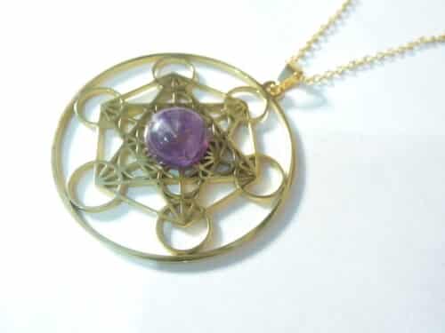 Pendentif cube de Métatron-Améthyste ref Or