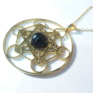 Pendentif cube de Métatron-Spinelle noir ref Or