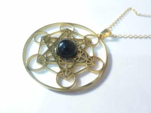 Pendentif cube de Métatron-Spinelle noir ref Or