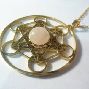 Pendentif cube de Métatron-Quartz rose ref Or