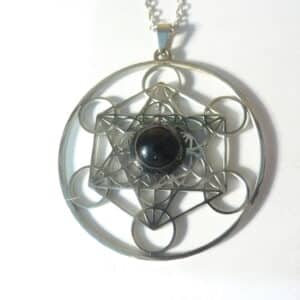 Pendentif cube de Métatron-Spinelle noir ref argent