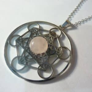 Pendentif cube de Métatron-Quartz rose ref argent
