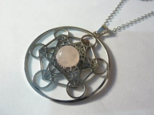 Pendentif cube de Métatron-Quartz rose ref argent