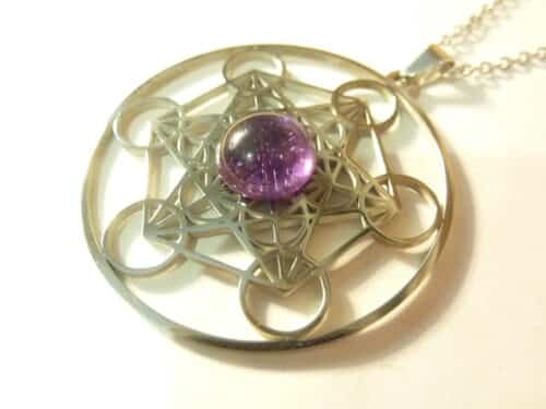 Pendentif cube de Métatron-Améthyste ref argent