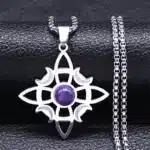 Collier pendentif noeud de sorcière (Wiccan) Améthyste